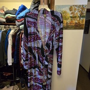 24/7 Comfort Apparel Black and Purple Patterned Dress